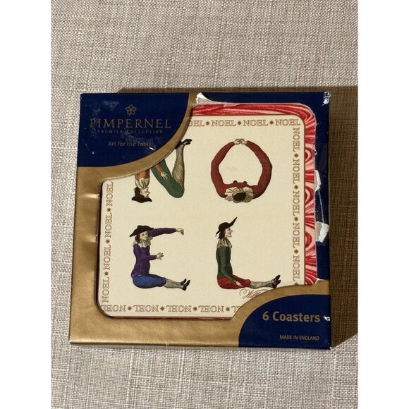 Pimpernel Noel Coasters Set Of 6 Made In England Hotch Potch Cork Back 4” - Picture 7 of 7